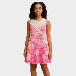 Lilly Pulitzer Sleeveless Shift Dress Size 0 Pink White Floral Lace Back Zipper